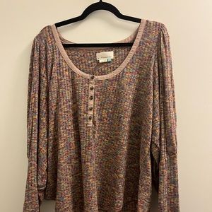 Anthropologie Spaced Dyed Puff Sleeve Top